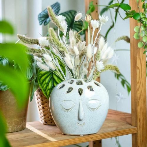 Floristik24 Vase med ansiktskrem, beige H18cm steintøylook 1 stk