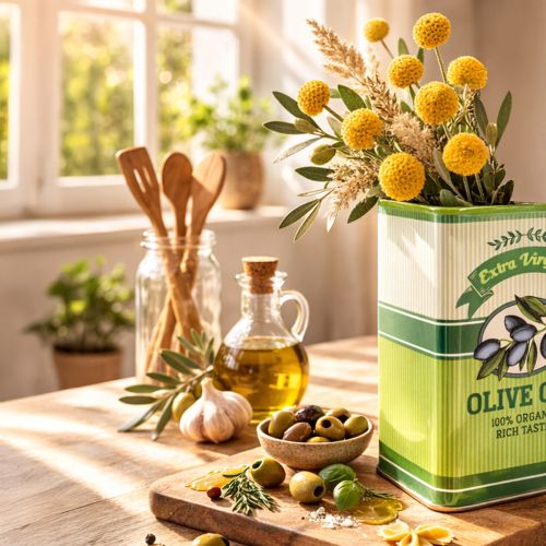 gjenstander Olivenoljevase, keramikk, ideell for kjøkkendekorasjon og middelhavsbord, 18 cm