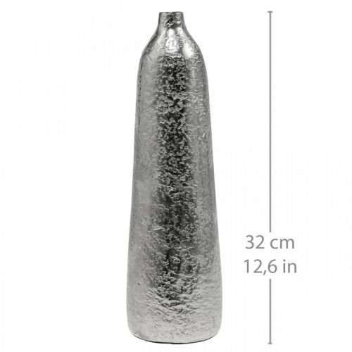 Dekorativ vase metall hamret blomstervase sølv Ø9,5cm H32cm