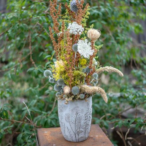 gjenstander Vase Betong Hvit Blomstervase med relieffblomster vintage Ø18cm