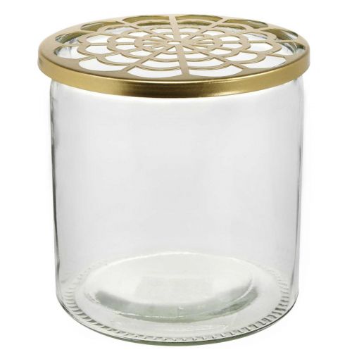 gjenstander Vase med metalllokk, plug-in-hjelp, glassvase med plug-in-feste, borddekor H15cm Ø15cm