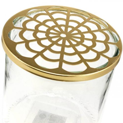 Floristik24 Vase med metalllokk, plug-in-hjelp, glassvase med plug-in-feste, borddekor H15cm Ø15cm