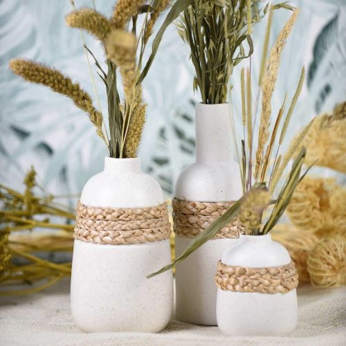 gjenstander Blomstervase hvit keramikk og sjøgressvase sommerpynt H17,5cm