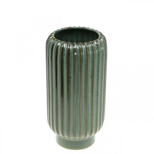 gjenstander Keramikkvase, borddekorasjoner, riflet dekorativ vase grønn, brun Ø10,5cm H21,5cm