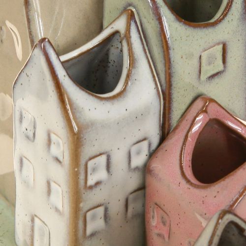 gjenstander Minivasesett, fargerike hus til borddekorasjon, 14 cm