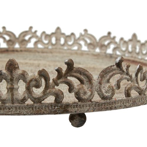 Floristik24 Vintage dekorativt brett rundt med føtter grå Ø30/35cm sett med 2 stk