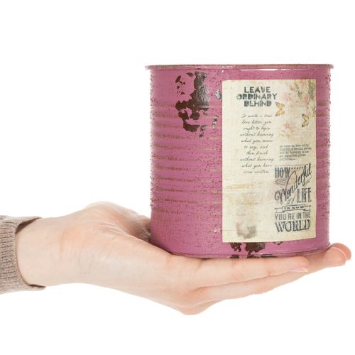 gjenstander Vintage blomsterkasse lilla metall sommerdekorasjon Ø11 cm H10,5 cm