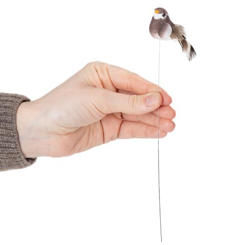 gjenstander Dekorative fugler, kunstig hjemmedekor, vårfest, med fargerik fjærdrakt laget av ekte fjær, 5 cm, 18 stk.