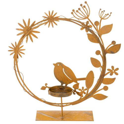 Dekorativ telysholder med fuglemotiv, rustfarget, 24 × 27 × 6 cm | Floristik24.no
