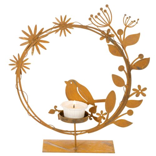 Dekorativ telysholder med fuglemotiv, rustfarget, 24 × 27 × 6 cm | Floristik24.no