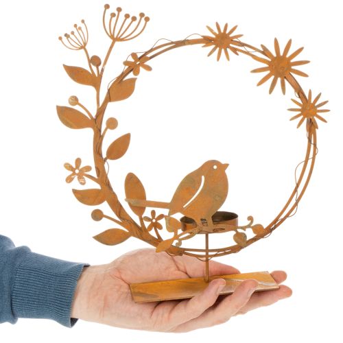 Dekorativ telysholder med fuglemotiv, rustfarget, 24 × 27 × 6 cm | Floristik24.no