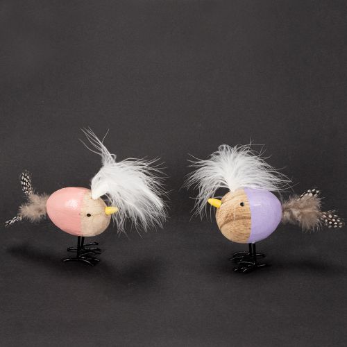 gjenstander Dekorativ trefugl med fjær og fargerik kropp til borddekorasjon, 10 cm, 6 stk.