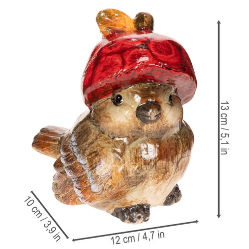 Dekorativ fuglefigur med rød eplehatt, høstdekorasjon, 13 cm | Floristik24.no