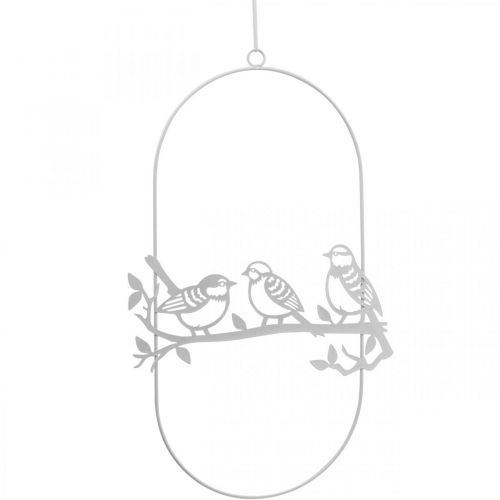 Bird deco vindu dekorasjonsfjær, metall hvit H37,5cm 2stk