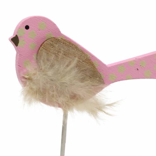 Floristik24 Dekorativ plugg fugl tregrønn, rosa, gul, oransje assortert 7cm x 4cm H24cm 16 stk.