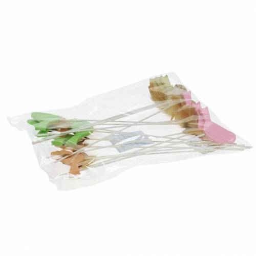 Floristik24 Dekorativ plugg fugl tregrønn, rosa, gul, oransje assortert 7cm x 4cm H24cm 16 stk.