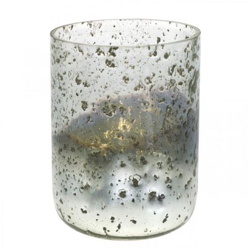 gjenstander Lysglass tofarget glassvase lykt klar, sølv H14cm Ø10cm