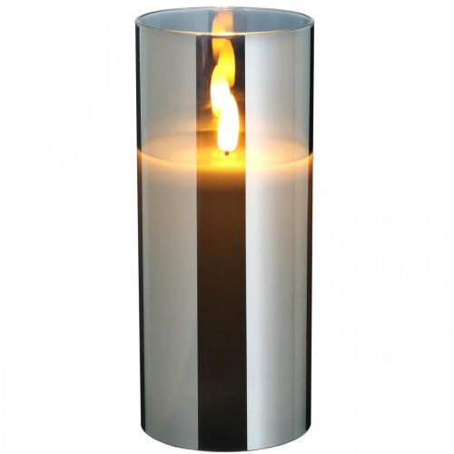 Floristik24 Dekorlys i sølvglass, LED-lys varmhvitt, ekte voks, timer, batteridrevet Ø7,3cm H17,7cm