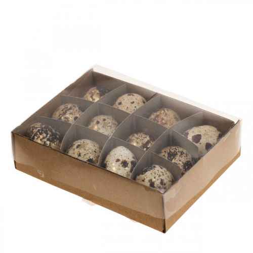 Floristik24 Vaktelegg Deco Blåsegg Natur/Gull 3cm 12stk