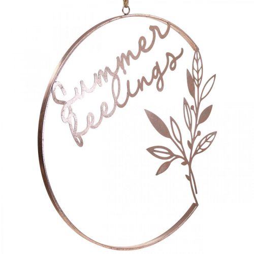 gjenstander Veggdekorasjon «Summer Feelings» dekorativ ring, sommerdekorasjon i metall til oppheng, Ø49 cm, rosa metallic og turkis