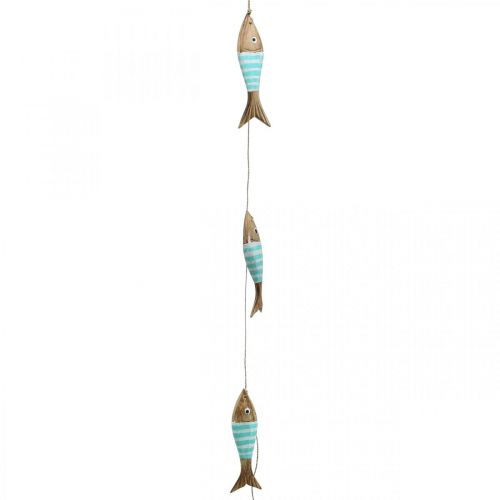 gjenstander Maritim dekorativ henger trefisk for oppheng turkis L123cm