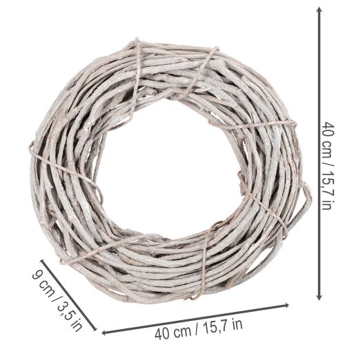 Kransdekorasjon av piletre, krans laget av hvitkalkede grener, 40 cm | Floristik24.no