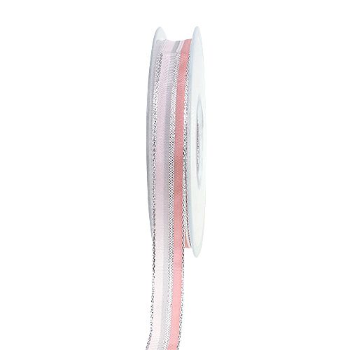 Floristik24 Julebånd med striper rosa, sølv 15mm 20m
