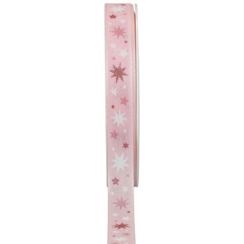 Floristik24 Bånd julegave bånd rosa stjernemønster 15mm 20m
