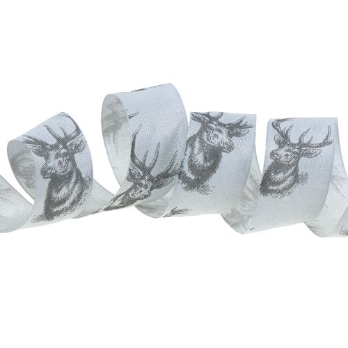 Floristik24 Julebånd grå med hjortmotiv 40mm 20m