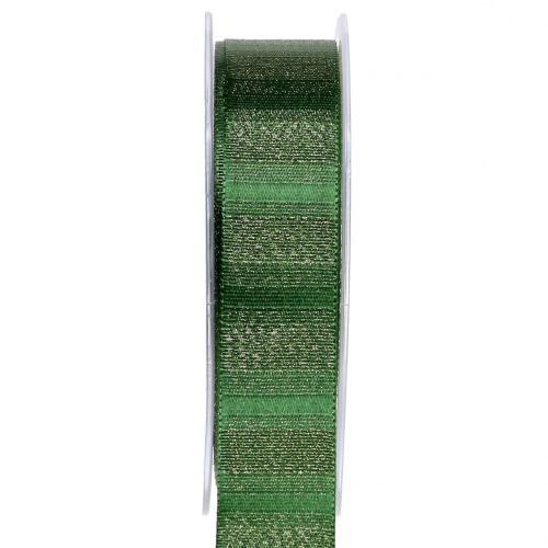 Floristik24 Julebånd med gulltråd grønn 25mm 20m