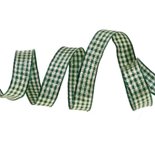 Floristik24 Julebåndsjekket bånd med glimmergrønt 15mm 20m