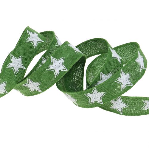 gjenstander Julebånd linutseende med stjernegrønt 25mm 15m