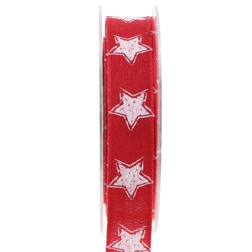 Floristik24 Julebånd lin utseende med stjerne rød 25mm 15m