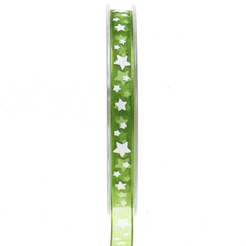 Floristik24 Julebånd organza grønt med stjerne 10mm 20m