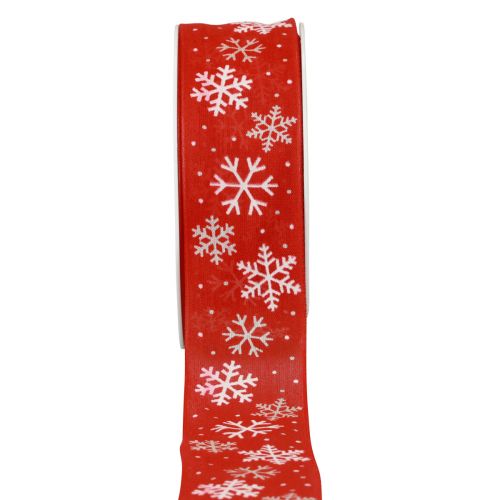 Julebånd rødt snøfnugg gavebånd 40mm 15m