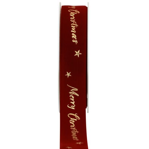 Gavebånd Julebånd rødt fløyelsbånd 25mm 20m