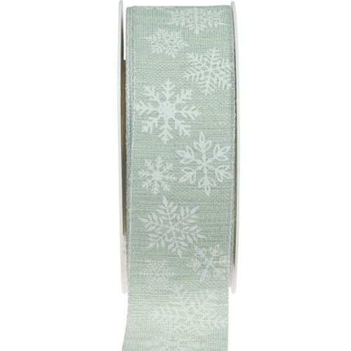 Julebånd snøfnugg gavebånd lys grønt 35mm 15m