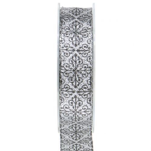 Floristik24 Julebånd med ornamenter sølv 25mm 18m
