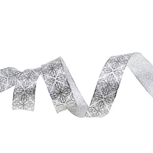 Floristik24 Julebånd med ornamenter sølv 25mm 18m