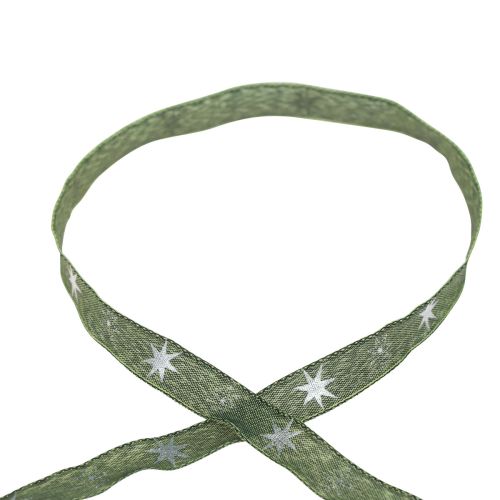Julebånd stjerner gavebånd grønt sølv 15mm 20m