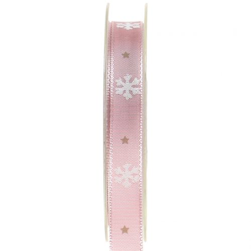 Floristik24 Julebånd med snøfnugg rosa 15mm 20m