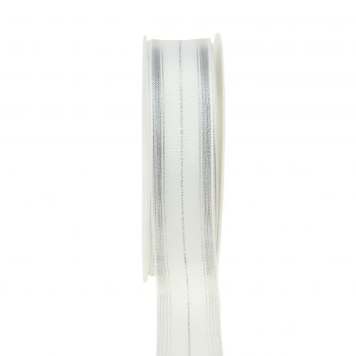 Floristik24 Julebånd med gjennomsiktige lurex striper hvit, sølv 25mm 25m