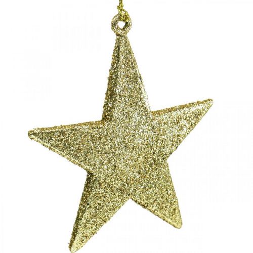 gjenstander Julepynt stjerneheng gylden glitter 10cm 12stk