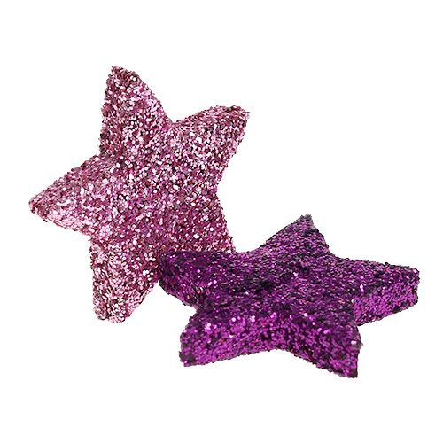 gjenstander Julepynt stjerne 2,5cm glimmerrosa, lilla 48stk