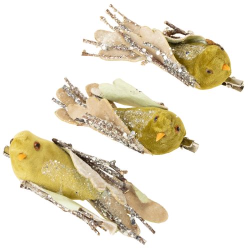 gjenstander Julepynt fugl på klips grønn, glitter 12 cm 6 stk assortert