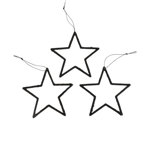 gjenstander Julepynt stjerneheng svart glitter 12cm 12stk