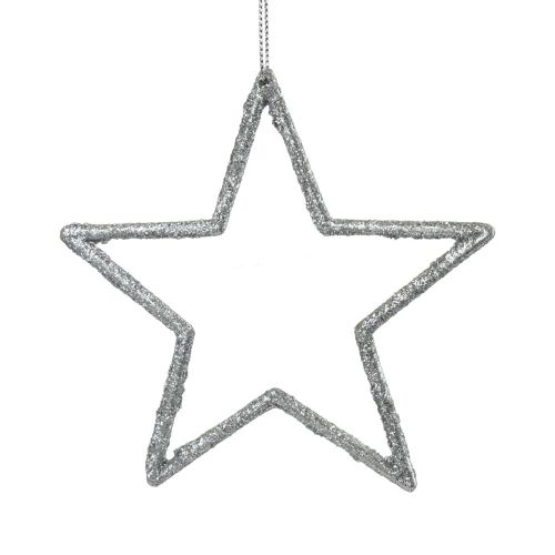 gjenstander Julepynt stjerneheng sølv glitter 12cm 12stk