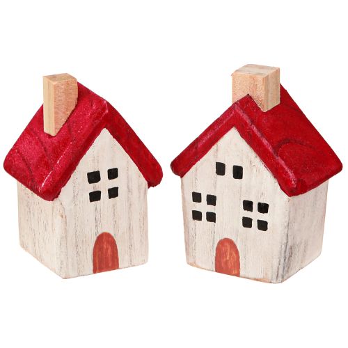 Floristik24 Julehus i tre, juledekorasjon hvit rød 7 cm, 6 stk.