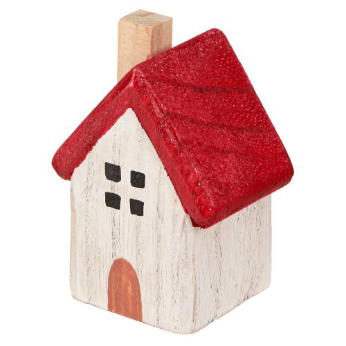 Floristik24 Julehus i tre, juledekorasjon hvit rød 7 cm, 6 stk.