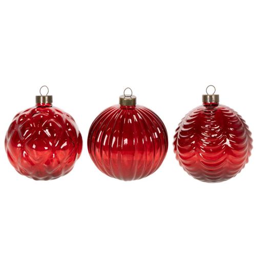 Julekuler, glass, røde, 8 cm,